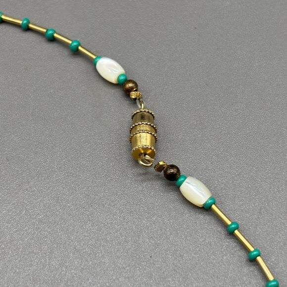 Vintage Millefiori Glass Aventurine Bloodstone Brass Bead Necklace 16" 70s Boho - Picture 6 of 8